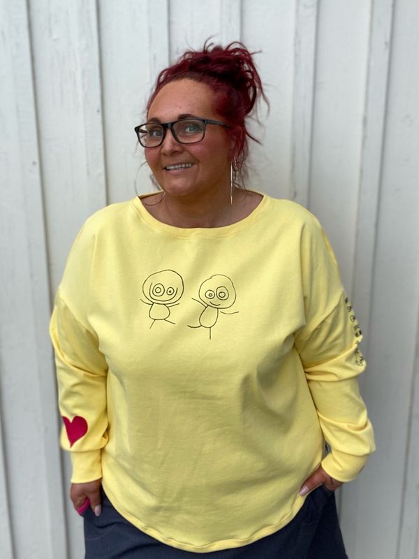 De fineste ord- baggy jerseygenser_lysegul