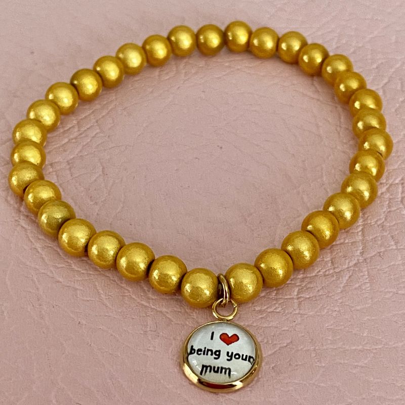 6 mm perler armbånd m/anheng_Gult