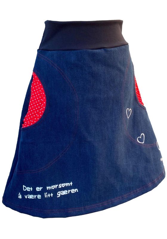 Gæren - mørkeblått/rødt  jeansskjørt 
