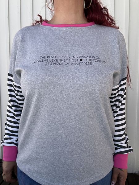 Amazing-baggy genser_gråmelert/rosa