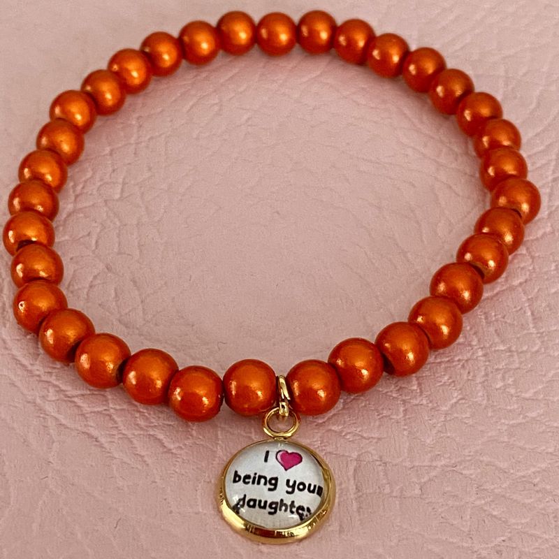 6 mm perler armbånd m/anheng_Oransje